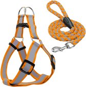 Reflecterende hondentuig + Reflecterende riem - Maat L - Large - Hondenharnas -  Anti trek - Voor medium honden -  No pull harnas - Harness hond - Honden Harnas - Hondentuigje - Ho