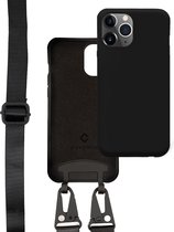 Coverzs telefoonhoesje geschikt voor iPhone 11 Pro hoesje - silicone hoesje met koord - telefoonkoord - telefoonketting - optimale bescherming - zwart