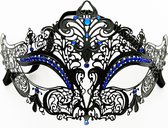 Venetiaans Masker - Metaal - Zwart - Blauwe stenen