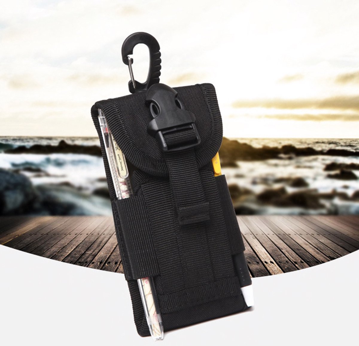 Zwart outdoor tasje  8 x 16 cm