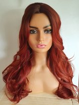 Luxe pruik-dames- ombre Koper donker rood- lang haar- slag - krullen en stijlen tot 130 graden