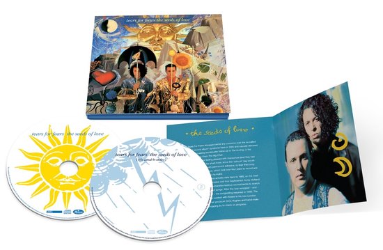 CD's en cd-hoes van Tears For Fears - The Seeds of Love met een zon en regenboogontwerp.
