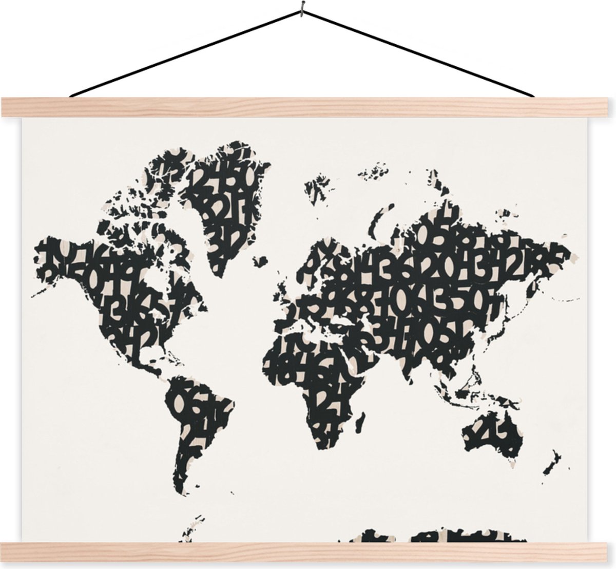 Afbeelding van product TextilePosters  Wanddecoratie - Wereldkaart - Cijfer - Zwart - Schoolplaat - 120x90 cm