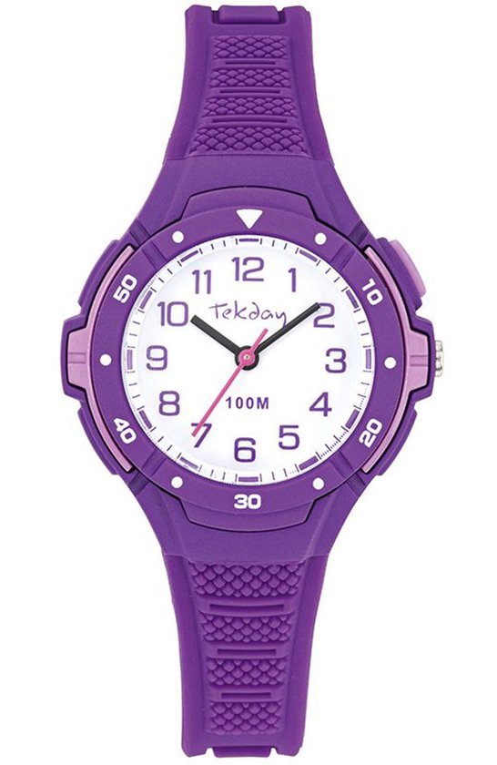 Tekday-Analoog-Sterk kinderhorloge-Paars-Achtergrondverlichting-Waterdicht-Zacht silicone band-fijn draagcomfort