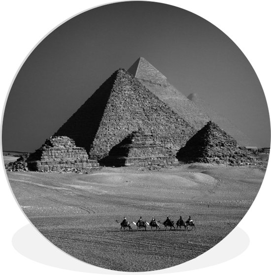 WallCircle - Wandcirkel ⌀ 30 - Piramide - Egypte - Zwart - Wit - Ronde schilderijen woonkamer - Wandbord rond - Muurdecoratie cirkel - Kamer decoratie binnen - Wanddecoratie muurcirkel - Woonaccessoires