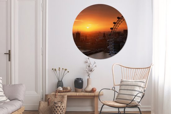 WallCircle - Cercle mural - Cercle mural intérieur - Londres - Coucher de soleil - London Eye - Grande roue - 150x150 cm - Décoration murale - Peintures ronds