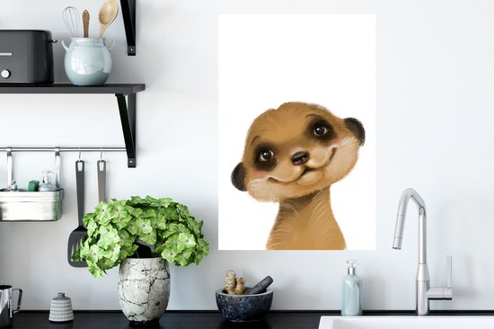 Stickers muraux - Sticker Feuille - Suricate - Portrait - Wit - 40x60 cm - Feuille Adhésive - Stickers muraux Chambre d'Enfant - Papier Peint Auto Adhésif