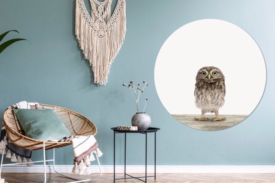 WallCircle - Stickers muraux - Cercle Papier Peint - Animaux - Wit - Hibou - 120x120 cm - Cercle Mural - Auto Adhésif - Sticker Papier Peint Rond XXL