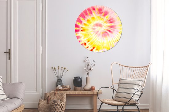 WallCircle - Wall Circle - Wall Circle Indoor - Tie dye - Jaune - Rose - 90x90 cm - Décoration murale - Peintures Ronds