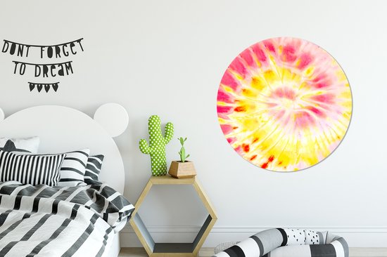 WallCircle - Wall Circle - Wall Circle Indoor - Tie dye - Jaune - Rose - 90x90 cm - Décoration murale - Peintures Ronds