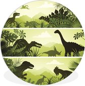 WallCircle - Wandcirkel ⌀ 30 - Dinosaurus - Jungle - Illustratie - Kinderen - Jongens - Kindje - Ronde schilderijen woonkamer - Wandbord rond - Muurdecoratie cirkel - Kamer decoratie binnen - Wanddecoratie muurcirkel - Woonaccessoires