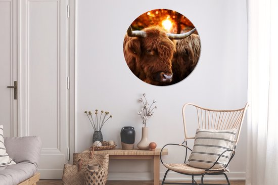 Cercle mural - Cercle mural - ⌀ 90 cm - Plastique - Highlanders écossais - Forêt - Automne