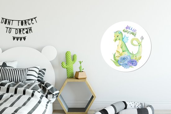 WallCircle - Stickers muraux - Cercle Papier Peint - Dinosaurus - Chambre d'Enfant - Ailes - Garçons - Filles - Enfant - 80x80 cm - Cercle Mural - Auto Adhésif - Sticker Papier Peint Rond