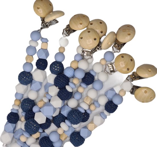 Attache tétine attache tétine bleu avec perles à croquer et silicone | bol