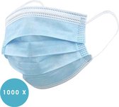 Uniseks wegwerp mondkapje met elastiek voor volwassenen - 1000 Pack - Blauw