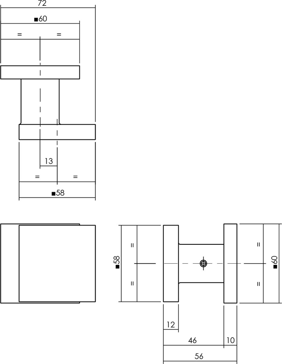 Wovar Voordeurknop Vierkant 58 x 58 mm Aluminium Zwart | Per Stuk
