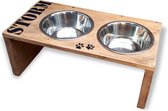 Voerbak drink bak hout met naam voor hond