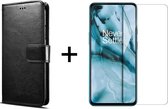OnePlus Nord 2 hoesje bookcase met pasjeshouder zwart wallet portemonnee book case cover - 1x OnePlus Nord 2 screenprotector