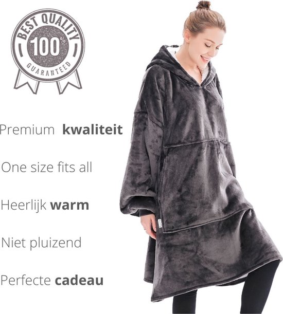 Q-Living Fleece Deken met Mouwen - 1340 gram - Hoodie blanket - Tv deken - Donkergrijs