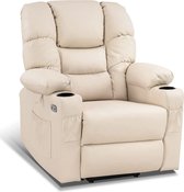 Bobby's Luxe Elektrische Relax stoel - Ligpositie 170 Graden - Voetensteun - Chill stoel - USB Aansluiting - Crème Wit - Leer - Retro - Tv stoel - Sta Op Functie - 3 Motoren -‎ 90