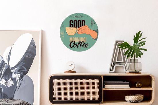 Good Morning Coffee Vintage Turquoise Wall Circle Wallpaper Sticker - ⌀ 30 cm - Peinture ronde - Cercle de papier peint - Cercle mural - Cercle vivant - Autocollant et découpe ronde