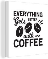 Peinture sur toile Citation de Café Tout s'améliore avec un café sur fond blanc - 90x90 cm - Décoration murale