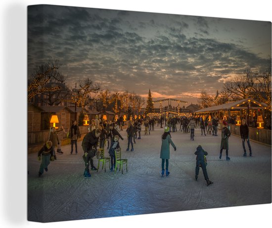 Canvas Schilderij Kerstmarkt in Amsterdam bij avond - Wanddecoratie