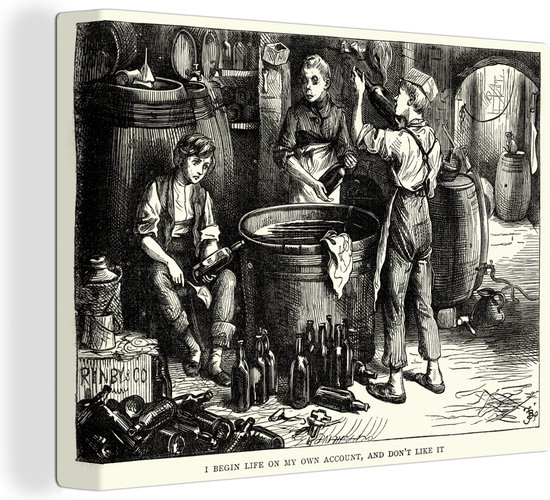 Canvas Schilderij Illustratie van werknemers in een bierbrouwerij - 40x30 cm - Wanddecoratie
