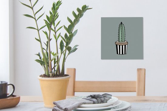 Toile Peinture Cactus - Plantes - Vert - 20x20 cm - Décoration murale