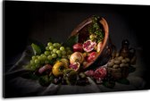 Schilderij -Stilleven Omgevallen Fruitschaal, 100x70cm. Wanddecoratie, premium print