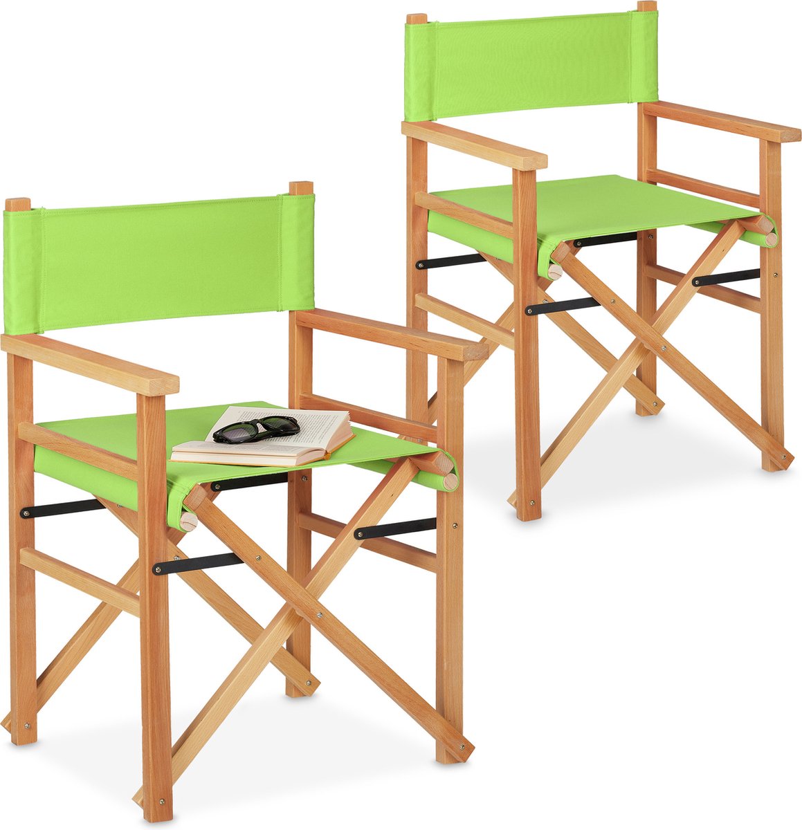 Relaxdays Regisseursstoel - set van 2 - opvouwbaar - 100 kg - regiestoel - hout - groen