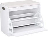 Kamyra® Compacte Schoenenkast Hout - Schoenenrek/Schoenenbank - Voor 6 paar Schoenen - Wit 63x30x44 cm