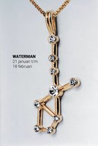 WATERMAN sterrenbeeld gouden hangertje met de exacte stand van het sterrenbeeld Waterman, weergegeven door fonkelende Zirkonia® kristallen – Met bijpassend gouden kettinkje – Uniek