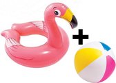 Set Intex flamingo zwemband 62 Cm + Intex strandbal 61 Cm