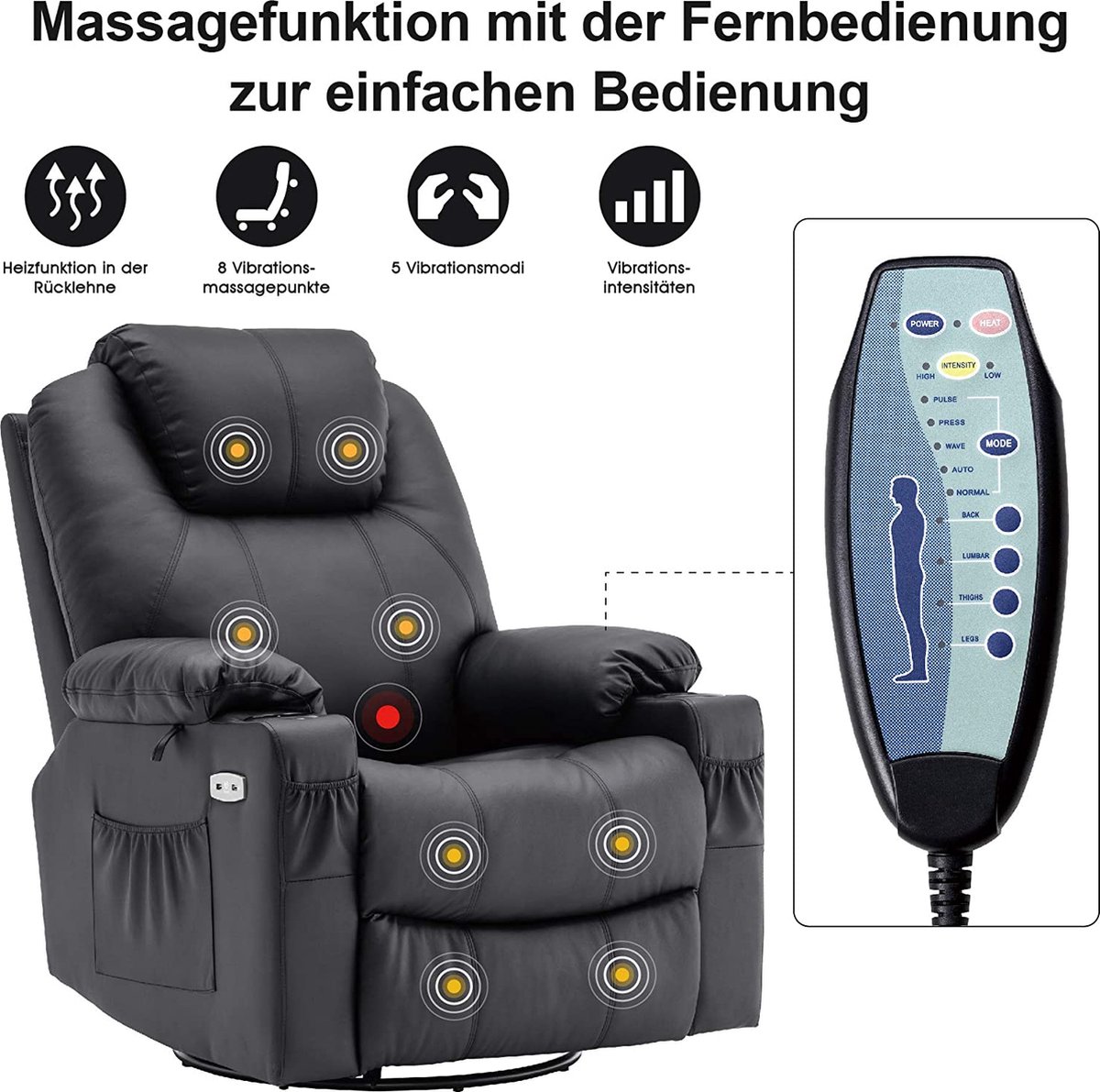 Afbeelding 3 van Monkey's Elektrische Massagestoel Draaibaar Zwart
