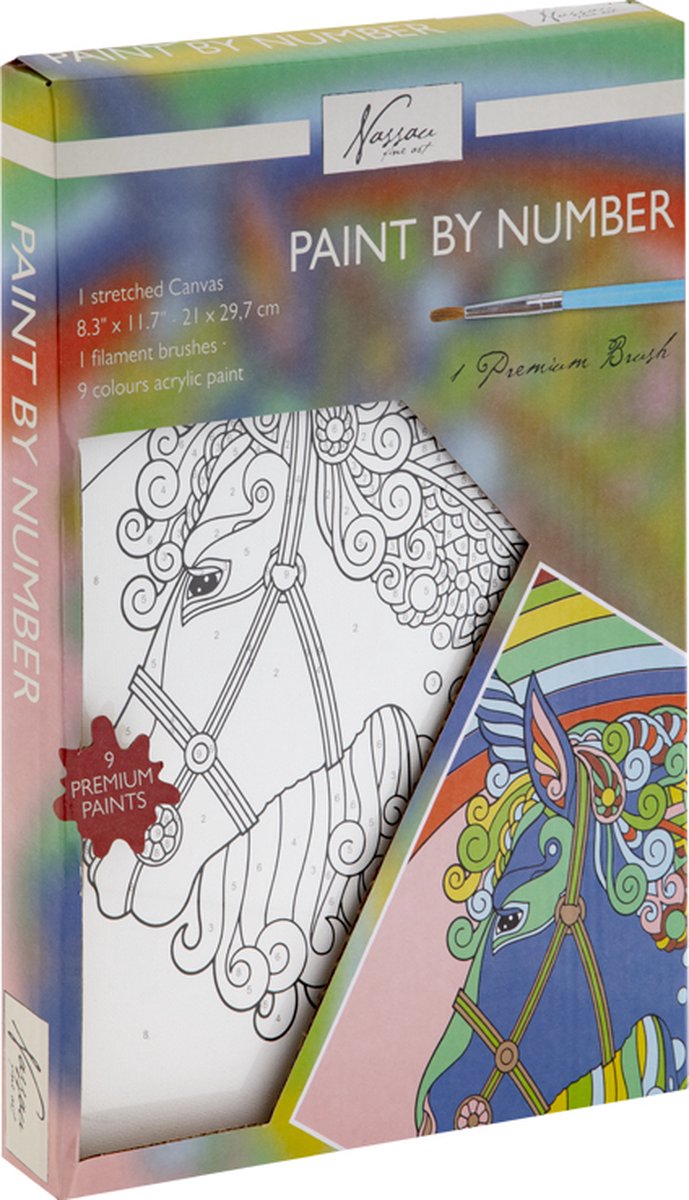 Schilderen op nummer volwassenen A4 - Unicorn variant - Paint by number - 1 canvasdoek A4 - 9 kleuren verf - acrylverf set -