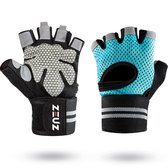 ZEUZ Sport & Fitness Handschoenen Dames & Heren – voor Krachttraining, Gym & CrossFit Training – Blauw & Zwart – Gloves voor meer grip en bescherming tegen blaren & eelt - Maat L