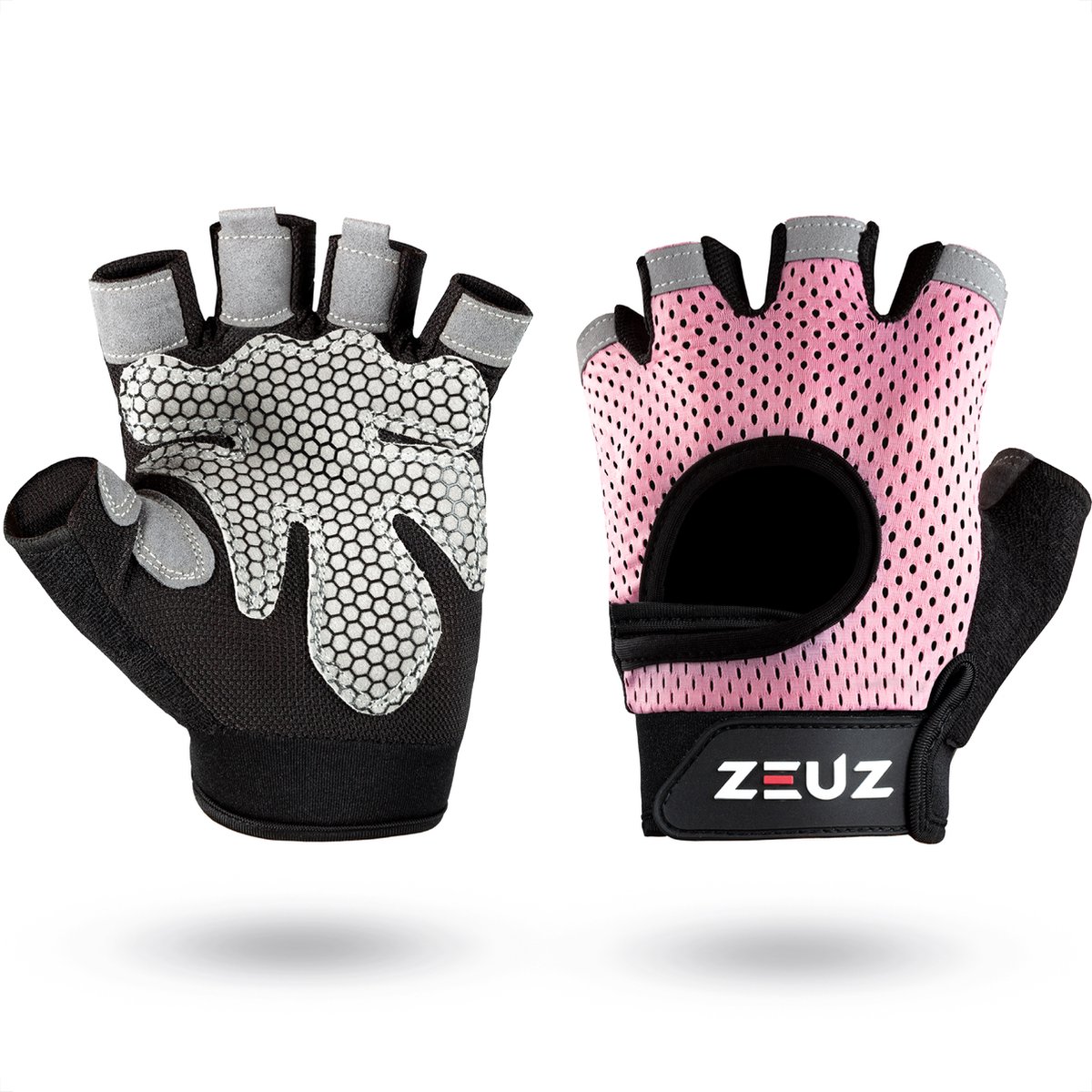 ZEUZ Sport & Fitness Handschoenen Dames – voor Krachttraining, Gym & CrossFit Training – Roze & Zwart – Gloves voor meer grip en bescherming tegen blaren & eelt - Maat M - ZEUZ