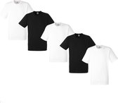 5 Pack Fruit of the Loom American Heavy T-shirts ronde hals maat XXXL Kleur Zwart - Wit