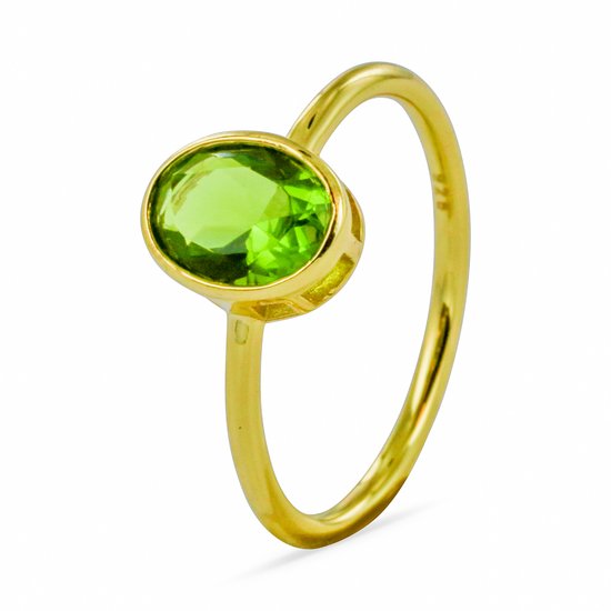 Silventi 9SIL-21769 Zilveren Ring - Dames - Zirkonia - Ovaal - Groen - 8 x 6 mm - Maat 56 - Zilver - Goudkleurig