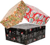 Pakket van 3x Rollen Kerst inpakpapier/cadeaupapier bruin rood en zwart met print 2,5 x 0,7 meter - Kerst cadeautjes inpakken