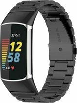 Stalen Smartwatch bandje - Geschikt voor Fitbit Charge 5 / Fitbit Charge 6 stalen band - zwart - Strap-it Horlogeband / Polsband / Armband
