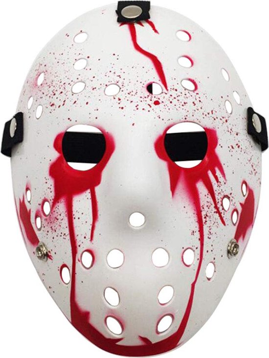 TECQX Jason Voorhees Hockey Masker - Halloween Masker - Horror Film Friday The 13th - Cosplay Masker - Verkleedmasker - Wit met Rood Bloed
