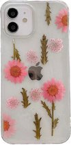 Casies Apple iPhone 12 / 12 Pro gedroogde bloemen hoesje - Dried flower case - Soft case TPU droogbloemen - transparant