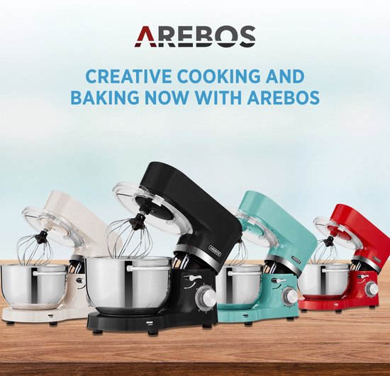 AREBOS Keukenmachine - 1500W - Keukenrobot - 5,5L&4,5L - Keukenmixer - Foodprocessor - Roestvrij Stalen Mengkom - 6 Snelheden - Zwart van AREBOS — afbeelding 2