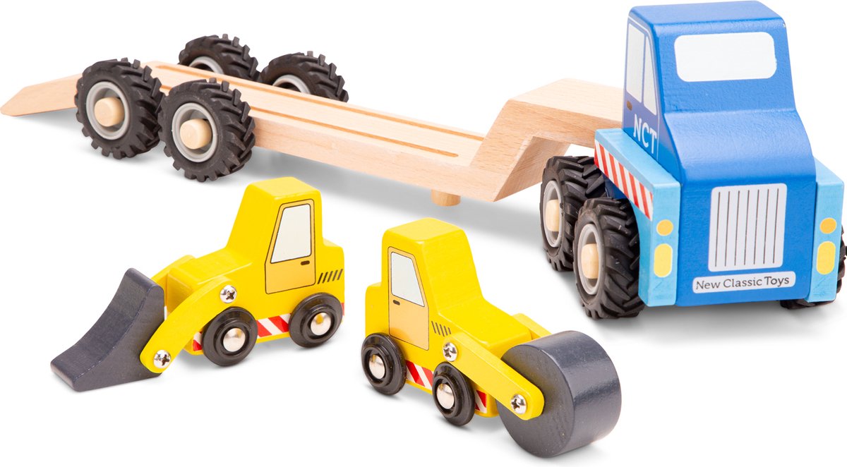 New Classic Toys Houten Vrachtwagen voor Bouwtransport - Inclusief 2 bouwvoertuigen - New Classic Toys