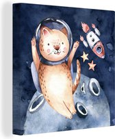 Toile Peinture Espace - Fusée - Chat - Enfant - Garçons - Filles - Enfants - 20x20 cm - Décoration murale