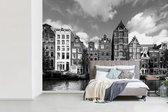 Behang - Fotobehang Herengracht in Amsterdam - zwart wit - Breedte 360 cm x hoogte 260 cm