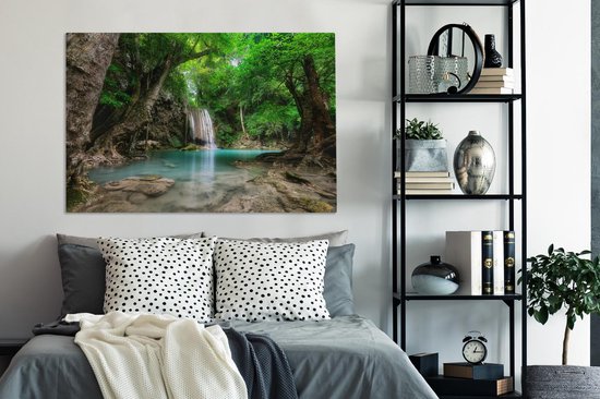 Canvas Schilderij Jungle - Waterval - Planten - Water - Natuur - 120x80 cm - Wanddecoratie - OneMillionCanvasses