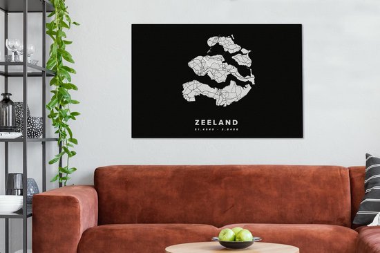 Tableau sur toile Zélande - Carte routière des Nederland -Bas - Zwart - 140x90 cm - Décoration murale